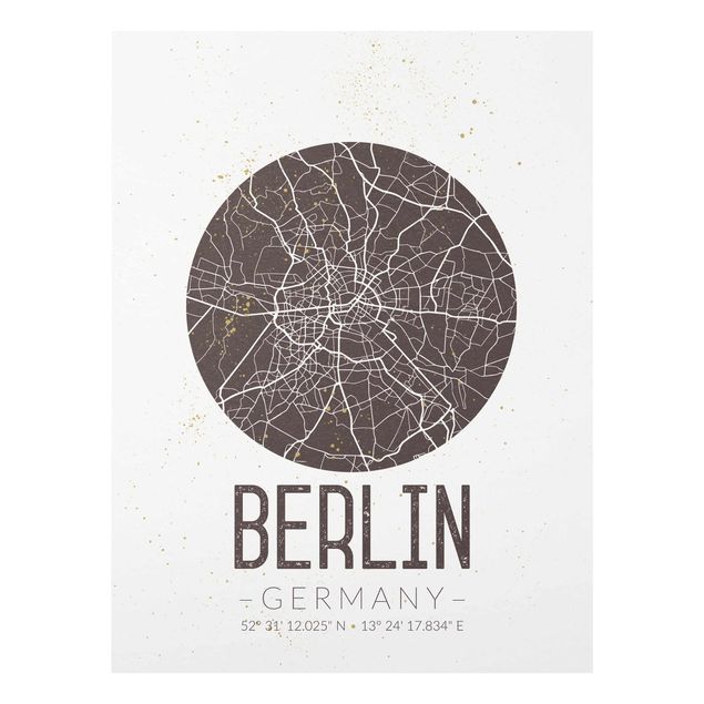 Tableaux en verre citations Plan de Ville de Berlin - Rétro