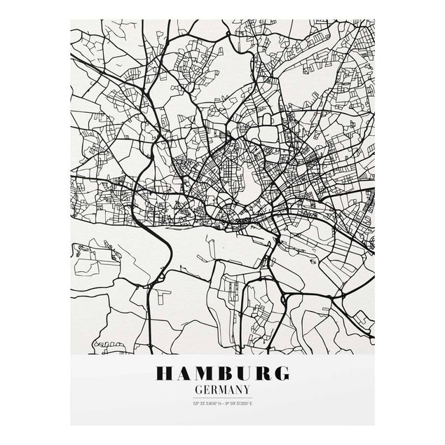 Tableaux en verre citations Plan de ville de Hambourg - Classique