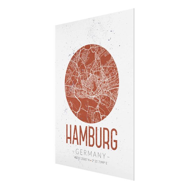 Tableau rouge Plan de ville de Hambourg - Rétro