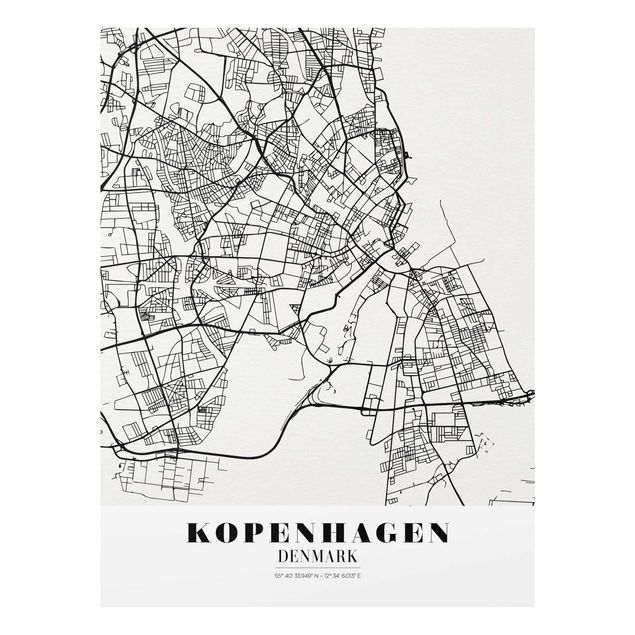 Tableaux noir et blanc Plan de ville de Copenhague - Classique