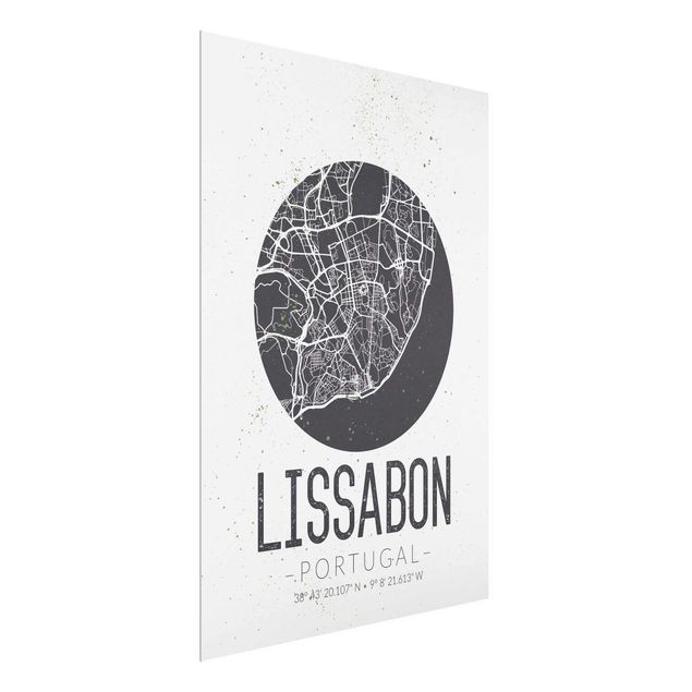 Tableaux en verre citations Plan de ville de Lisbonne - Rétro