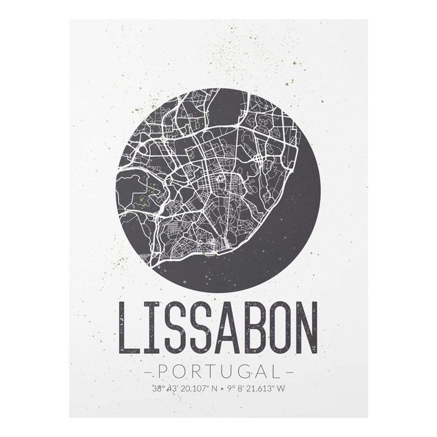 Tableau ton gris Plan de ville de Lisbonne - Rétro