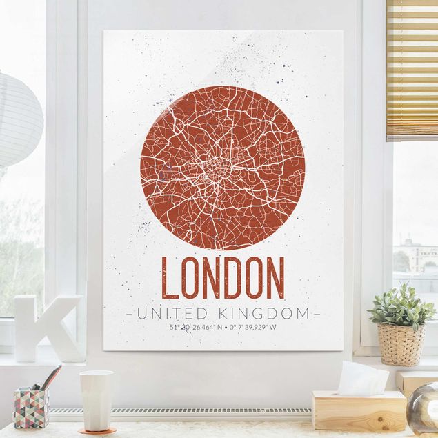 Tableaux en verre Londres Plan de Ville Londres - Rétro