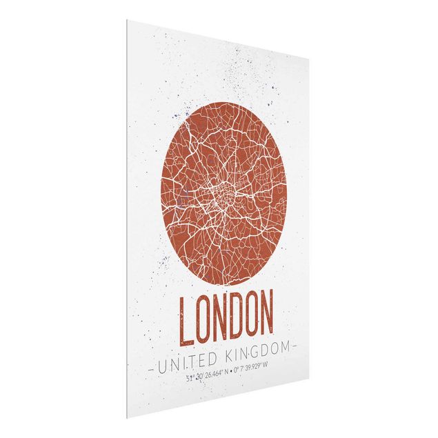 Tableaux en verre noir et blanc Plan de Ville Londres - Rétro
