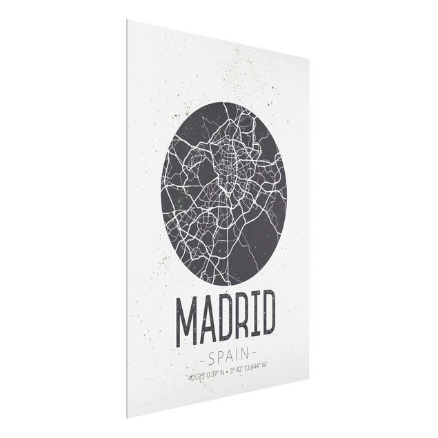 Tableaux en verre citations Plan de ville de Madrid - Rétro