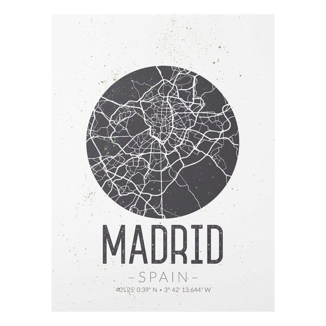 Tableau ton gris Plan de ville de Madrid - Rétro