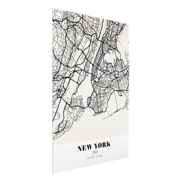 Tableaux en verre noir et blanc Plan de la ville de New York - Classique