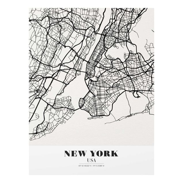 Tableaux en verre mappemonde Plan de la ville de New York - Classique