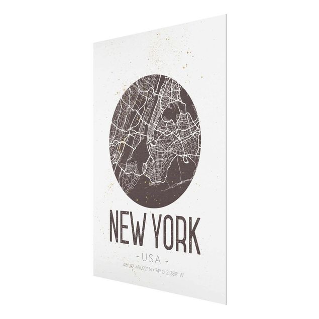 Tableaux en verre citations Plan de la ville de New York - Rétro