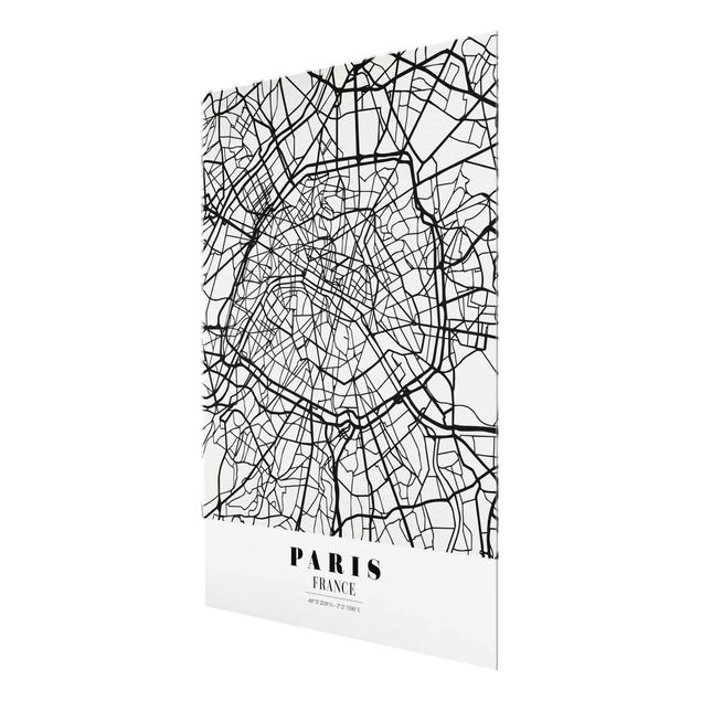 Tableaux en verre citations Plan de ville de Paris - Classique