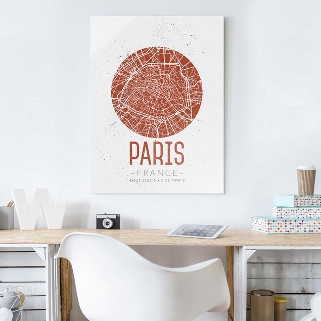 Tableaux en verre Paris Plan de ville de Paris - Rétro