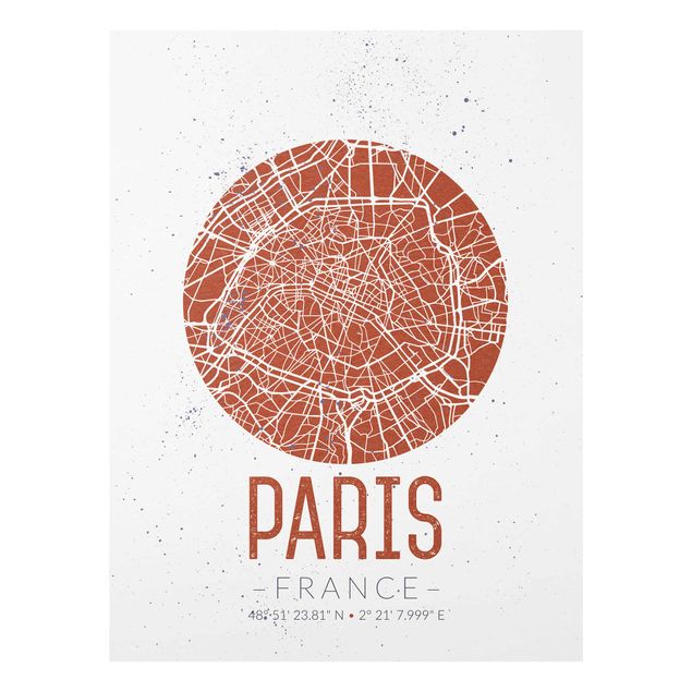 Tableaux en verre mappemonde Plan de ville de Paris - Rétro