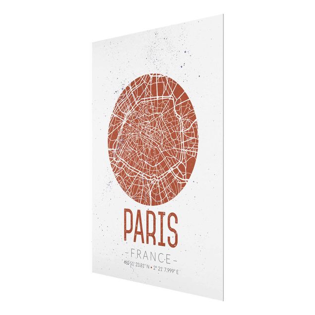 Tableaux en verre citations Plan de ville de Paris - Rétro