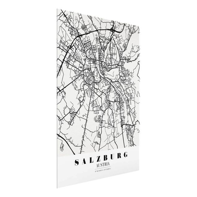 Tableaux en verre citations Plan de ville de Salzbourg - Classique
