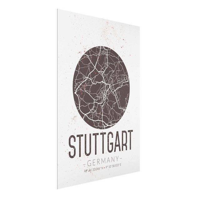 Tableaux en verre citations Plan de ville de Stuttgart - Rétro