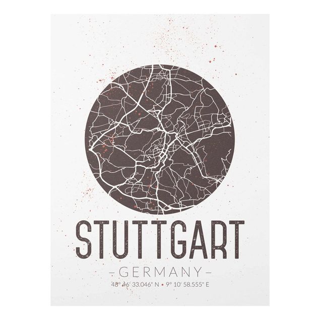 Tableau marron moderne Plan de ville de Stuttgart - Rétro