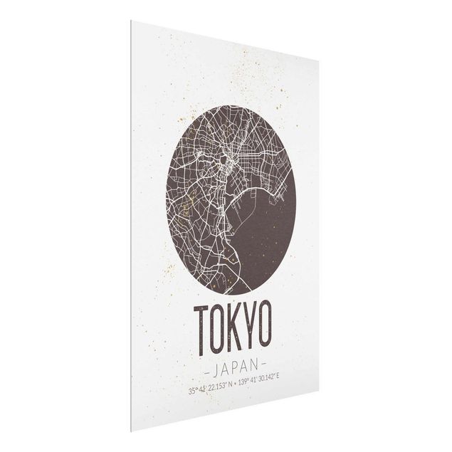 Tableaux en verre mappemonde Plan de ville de Tokyo - Rétro
