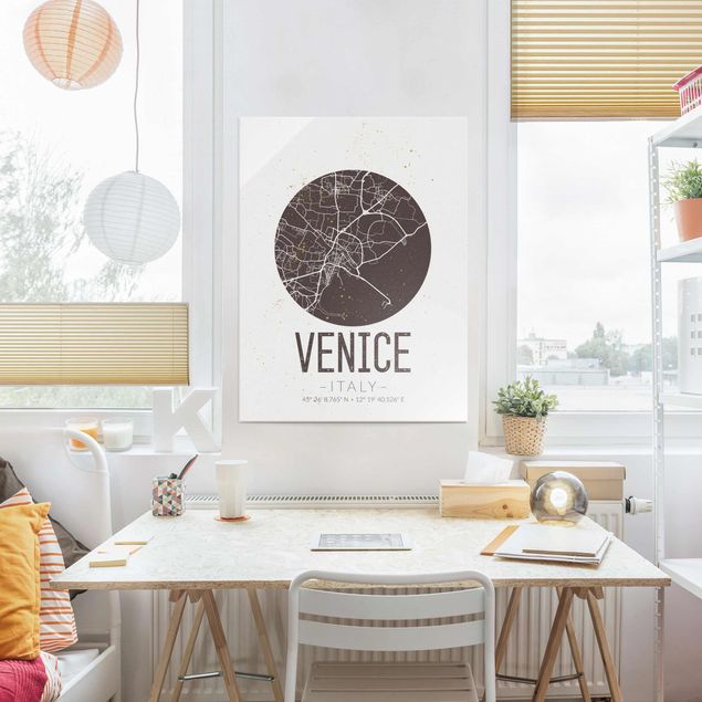 Tableaux en verre mappemonde Plan de la ville de Venise - Rétro