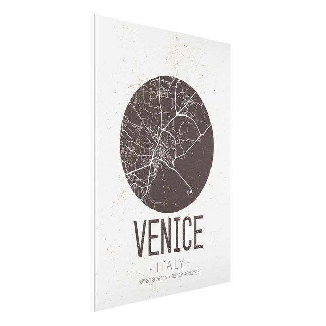 Tableaux en verre citations Plan de la ville de Venise - Rétro