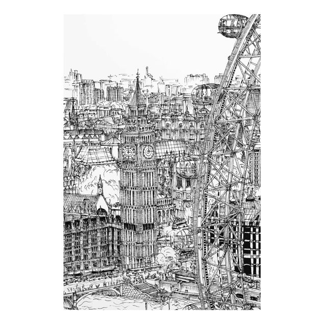 Tableaux en verre noir et blanc Étude de ville - London Eye