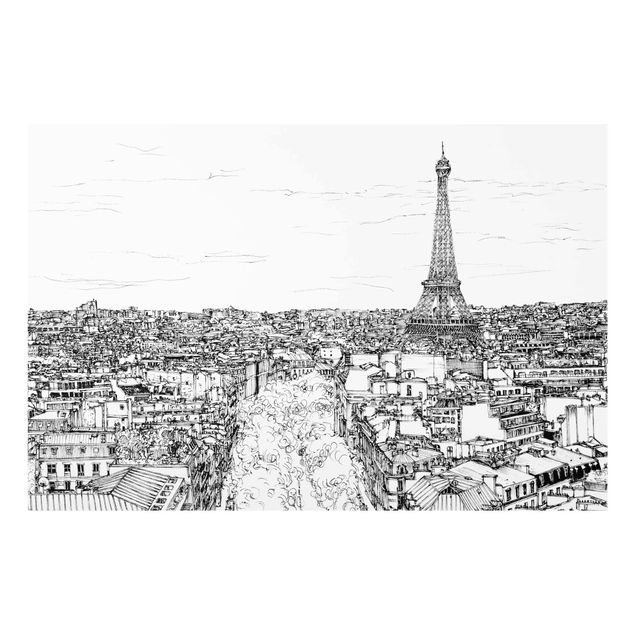 Tableaux en verre noir et blanc Étude de la ville - Paris