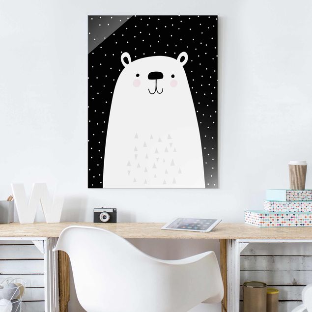 Tableaux en verre noir et blanc Zoo à motifs - Ours polaire
