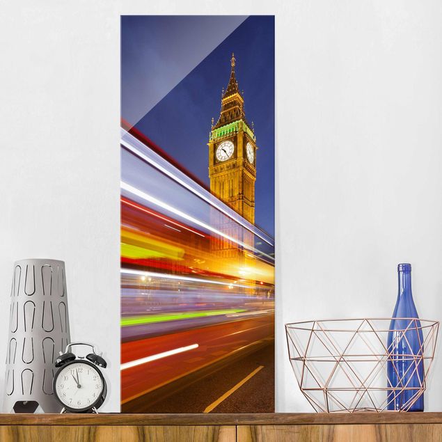 Tableaux en verre Londres Circulation à Londres devant le Big Ben la nuit