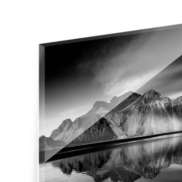 Tableaux en verre noir et blanc Vesturhorn en Islande