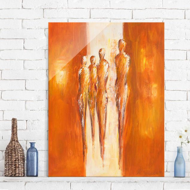 Déco mur cuisine Quatre figures en orange 02