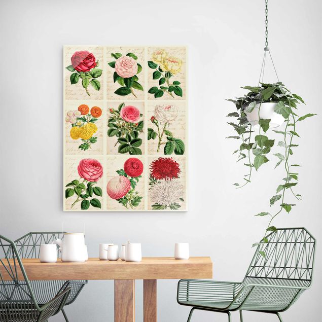 Tableaux en verre fleurs Collage Vintage Floral