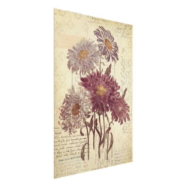 Tableau fleurs Vieille Fleurs avec Ecriture Manuscrite