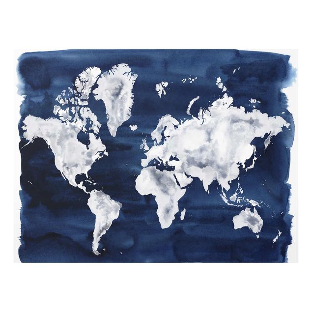 Tableau ton bleu Carte du monde de l'eau foncé