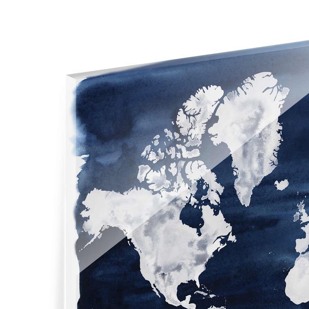 Tableaux en verre magnétique Carte du monde de l'eau foncé
