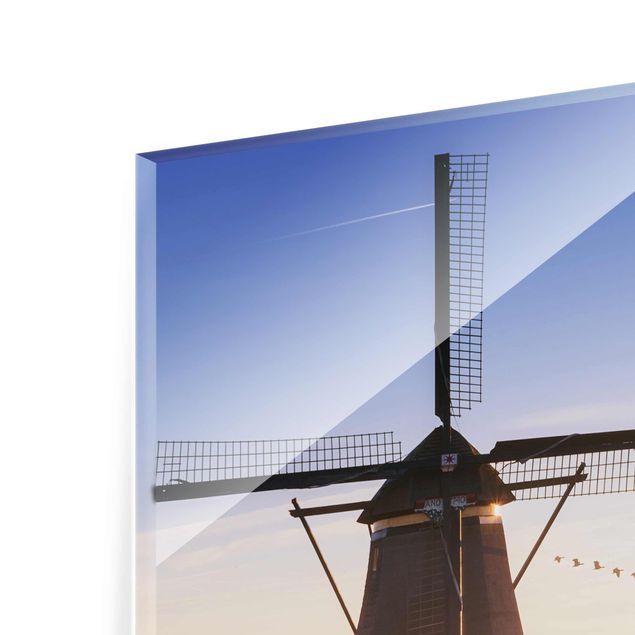 Tableau en verre - Windmills Of Kinderdijk