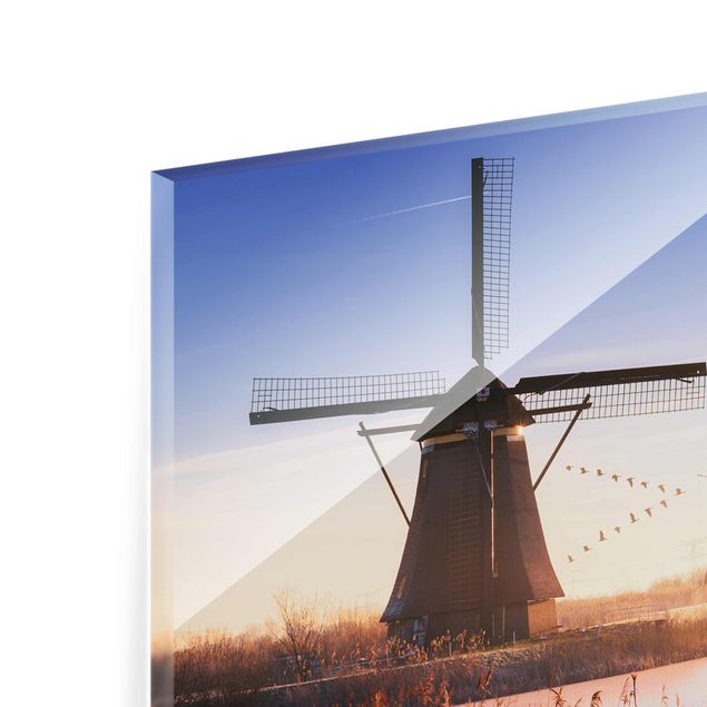 Tableau en verre - Windmills Of Kinderdijk