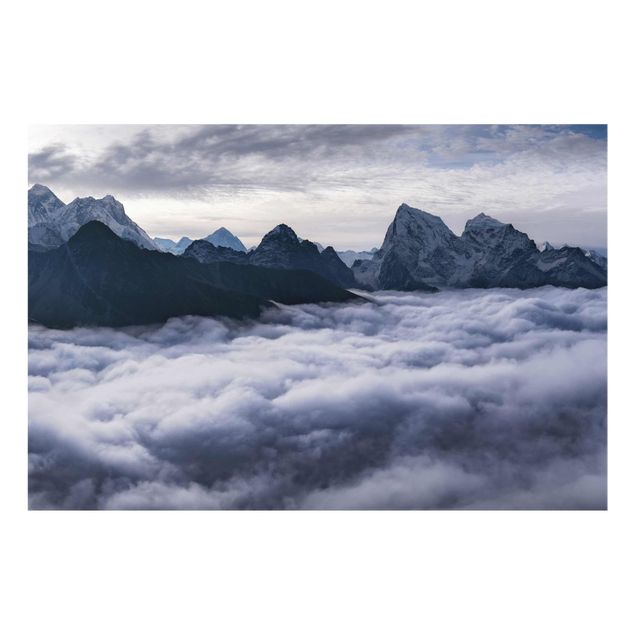 Tableaux en verre noir et blanc Mer de nuages dans l'Himalaya