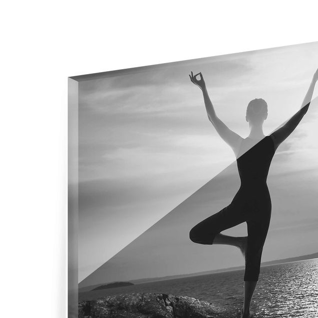 Tableaux en verre magnétique Yoga blanc noir