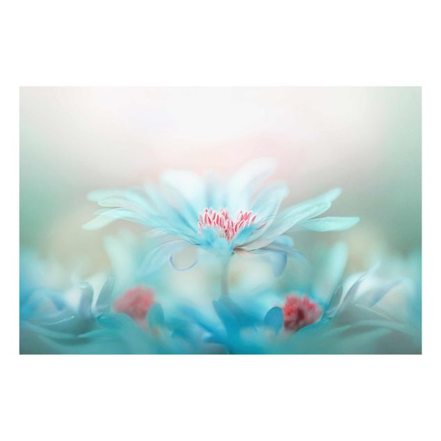 Tableau bleu turquoise Fleurs délicates au pastel