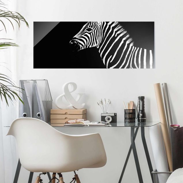 Tableaux en verre noir et blanc Zebra Safari Art