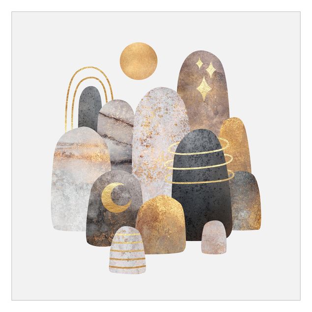 Tableaux de Elisabeth Fredriksson Montagne d'or avec la lune