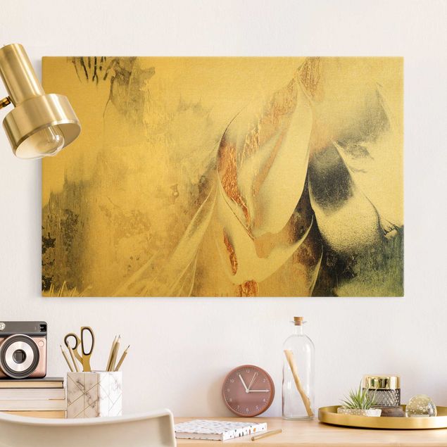 Déco mur cuisine Peinture d'hiver abstraite dorée