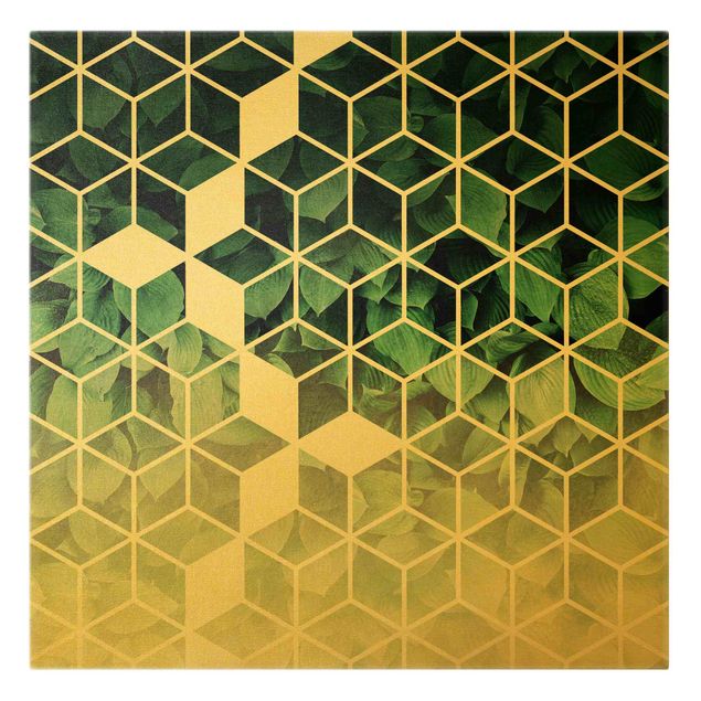 Tableaux verts Feuilles vertes Géométrie dorée