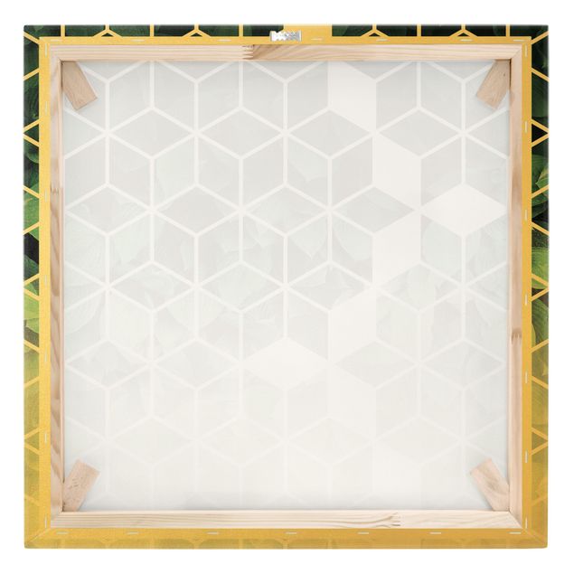 Tableaux toile Feuilles vertes Géométrie dorée