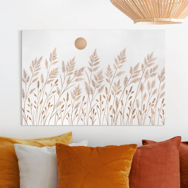 Tableaux sur toile avec herbes Herbes et lune en or