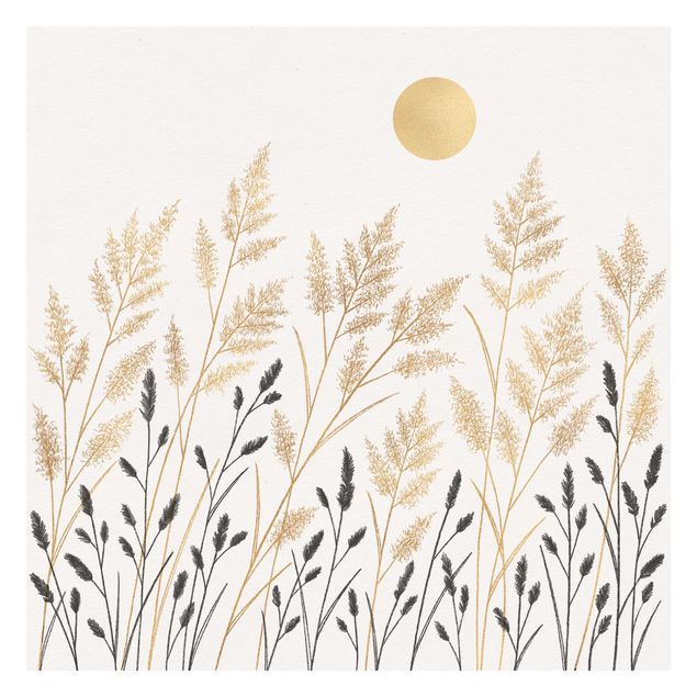 Papier peint - Grasses And Moon In Gold And Black