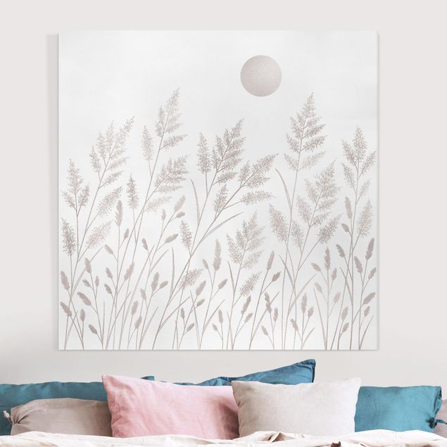 Tableaux sur toile avec herbes Herbes et lune en argent