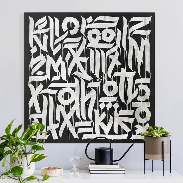 Tableaux sur toile en noir et blanc Graffiti Art Calligraphy Black