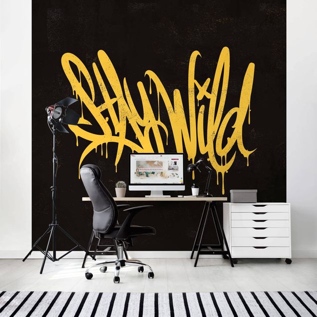 Papiers peints jaune Graffiti Art Stay Wild