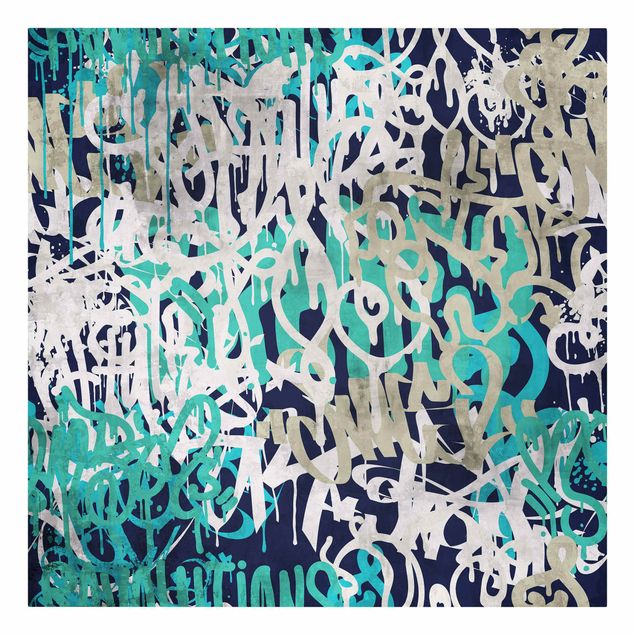 Tableaux muraux Graffiti Art Tagged Wall Turquoise