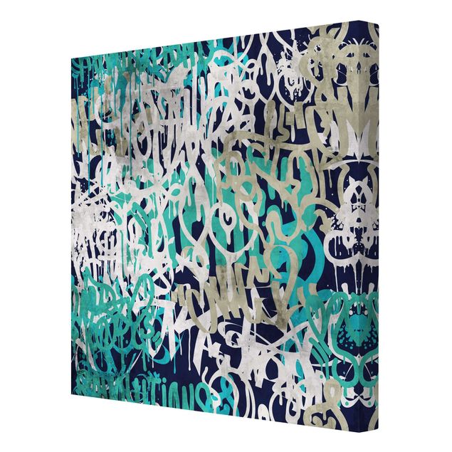 Toile murale Graffiti Art Tagged Wall Turquoise